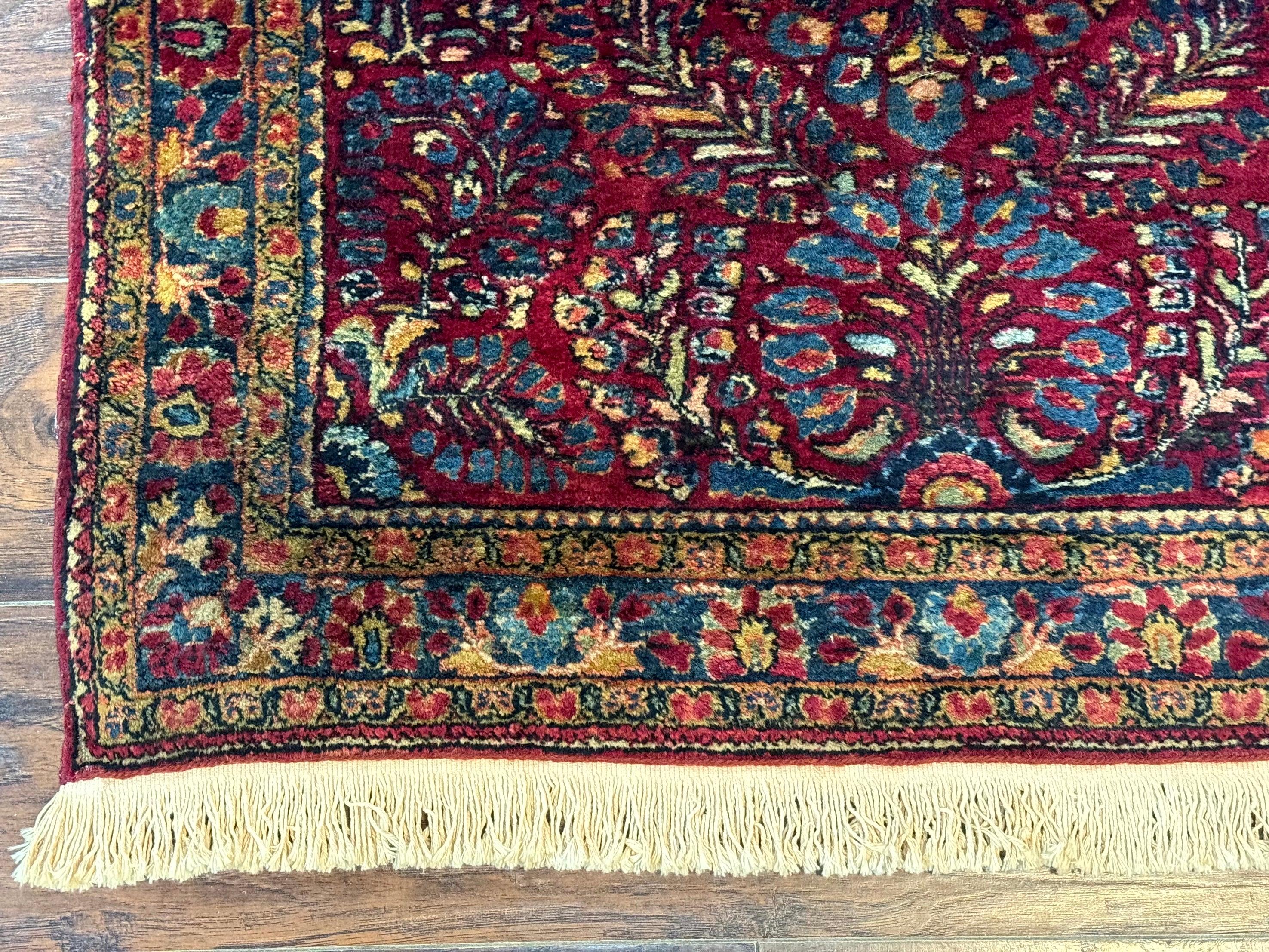 Antique Persian Sarouk Rug 3.6 x 5, Red, 1920s Persian Carpet