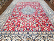 Persian Nain Rug 8x12, Red and Ivory, Signed