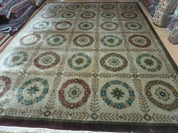 9' X 12' Modern Handmade Indo Lahore Wool Rug Art Deco Olive Ivory Nice Wow