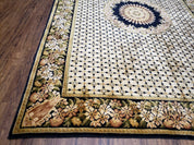 Indian Rug with Tibetan Weave, 6x8 - 6x9 Rugs, Indo-Tibetan Rug, Black and Cream Beige Tan, Floral Border, Soft Rug, Handmade Area Rug, Wool