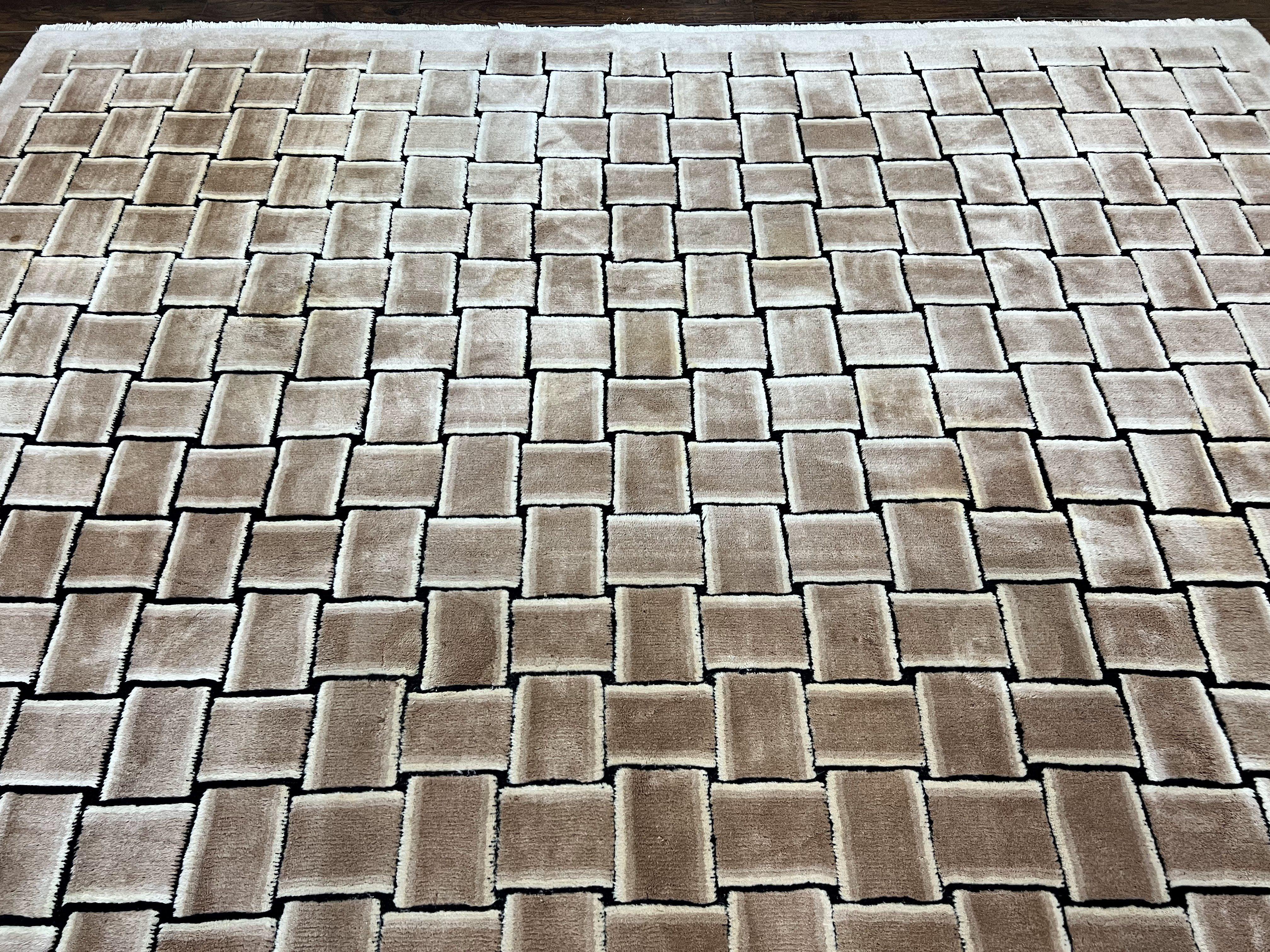 Tibetan Rug 9x12, Handmade, Wool, Modern Design