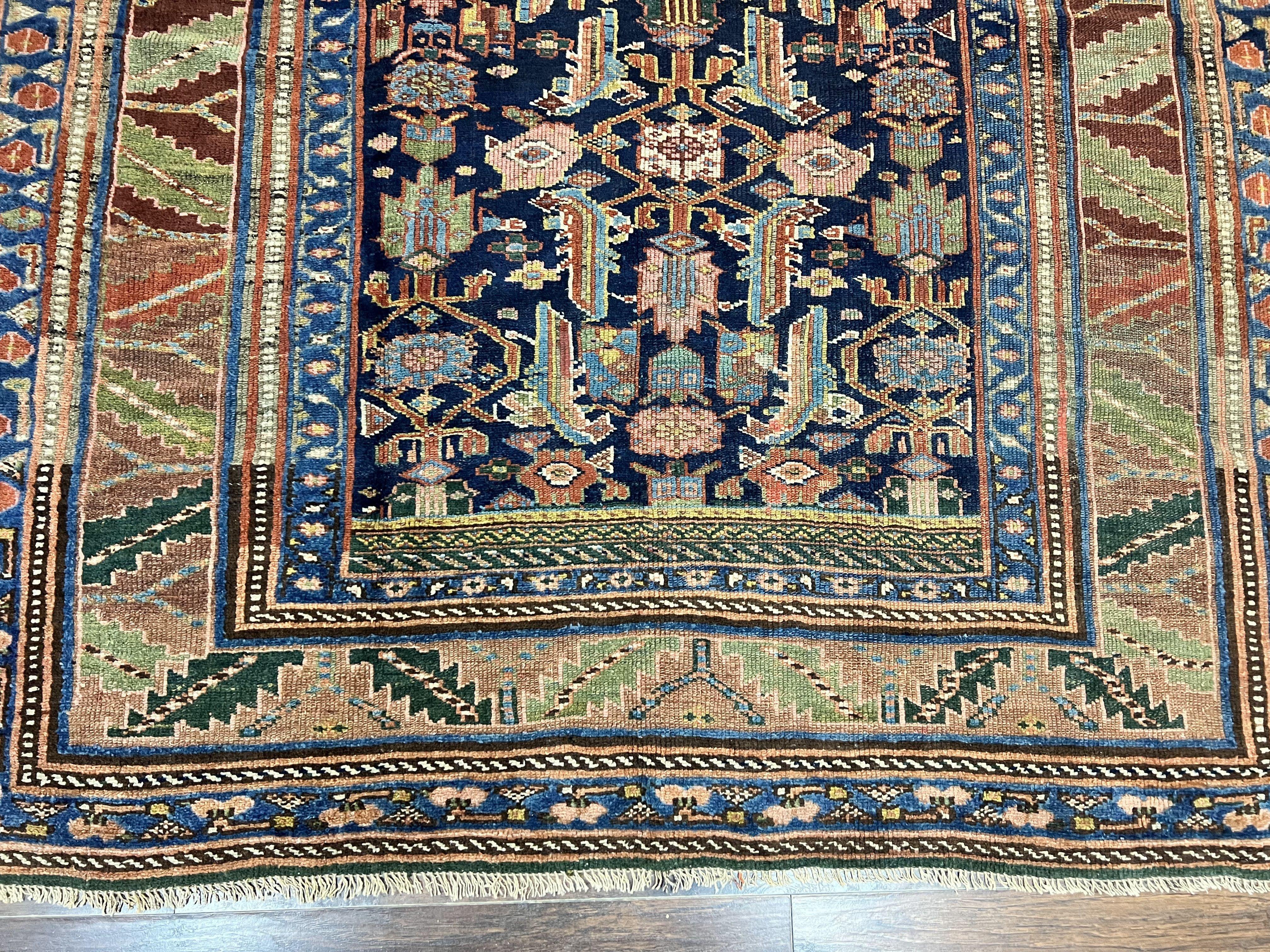 Caucasian Kalegy Rug 6x11, Wide Runner, Wool Hand Knotted Carpet, Navy Blue Tribal Rug, 1920s Antique Rug, 6 x 11 Oriental Carpet