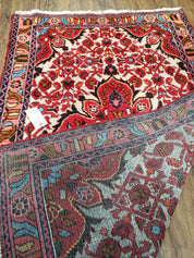 3' 2' X 5' 1" Handmade Floral Wool Rug Red Beige /Ivory