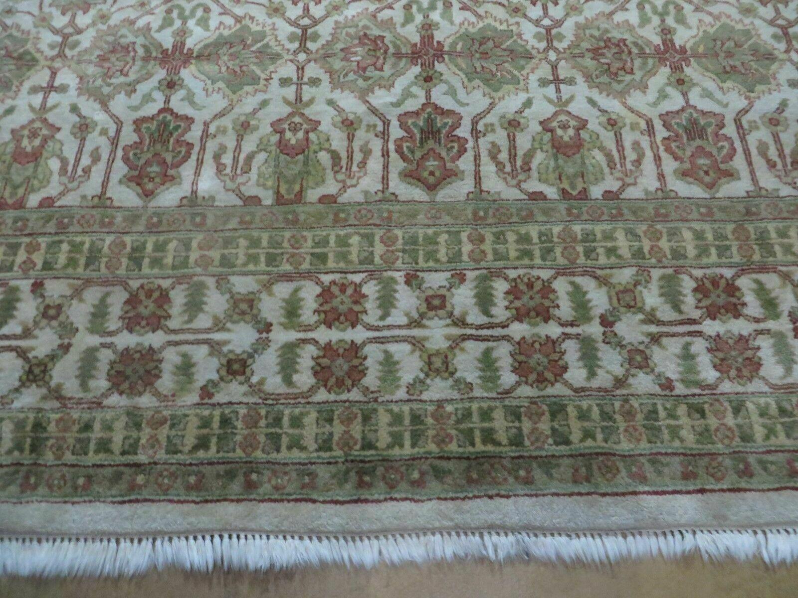 8' 5" X 12' Handmade India Agra Floral Oriental Wool Rug Tea Washed Carpet Nice