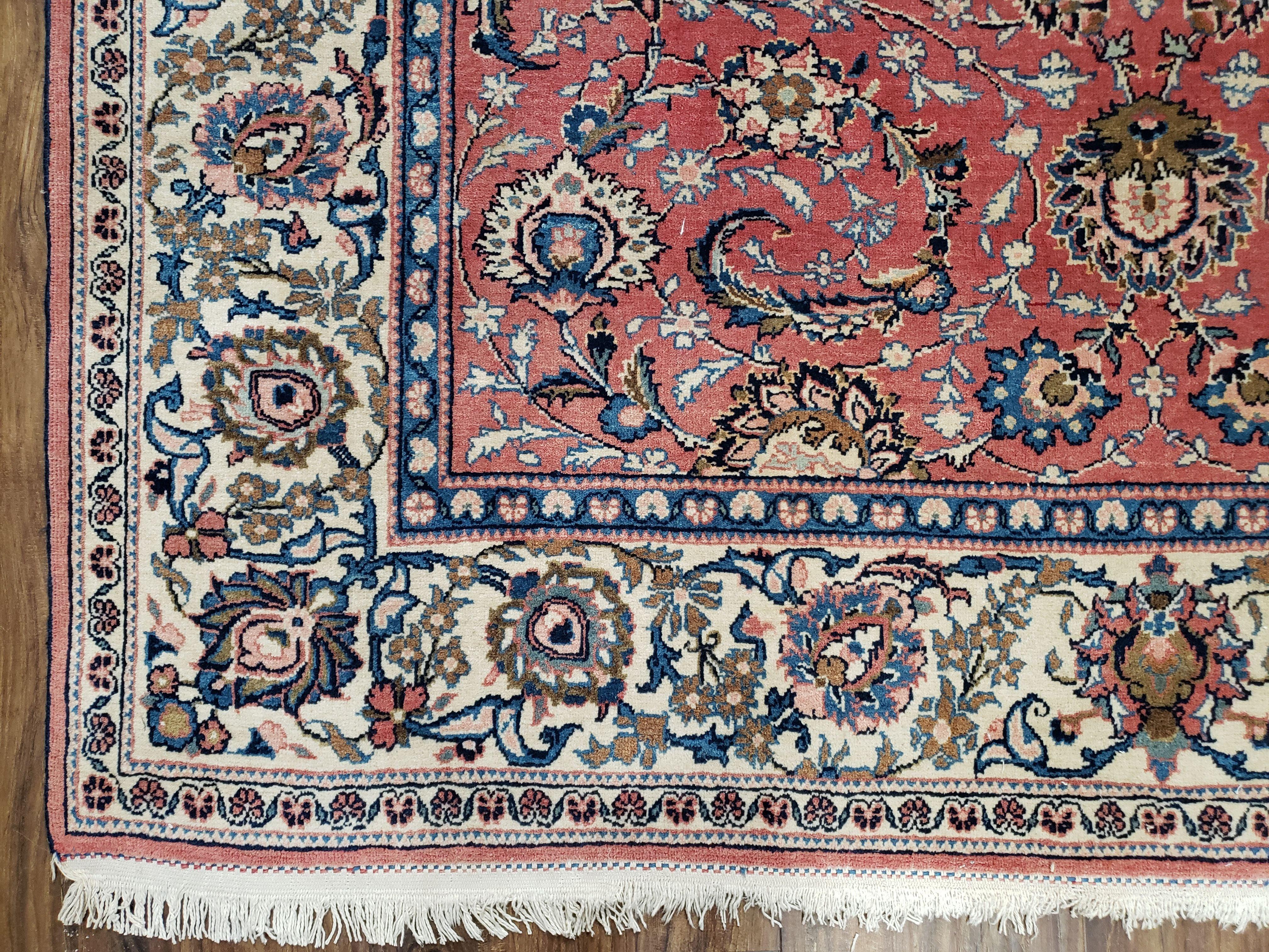 Semi Antique Persian Kashan, Red & Cream, Hand-Knotted, Wool, 4' 8" x 6' 6", Pair A