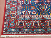 Rare Antique Persian Veramin Carpet, Mina-Khani Pattern, Blue, Red, Ivory, 7x11 ft, Hand-Knotted, Wool