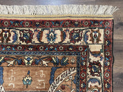 Unique Afghan Silk Rug 4x6, Hunting Pattern Animal Motifs, Light Brown and Cream, Persian Handwritten Poetry, Fine 1940s Oriental Carpet Wow