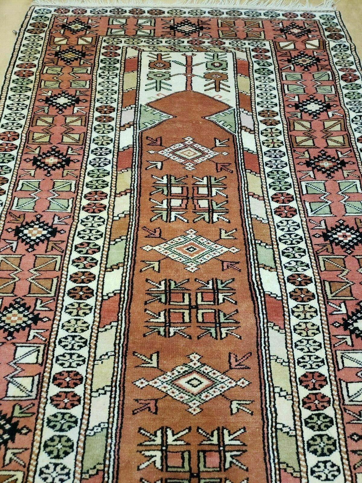 4' X 7' Antique Handmade Turkish Melas Oushak Wool Rug
