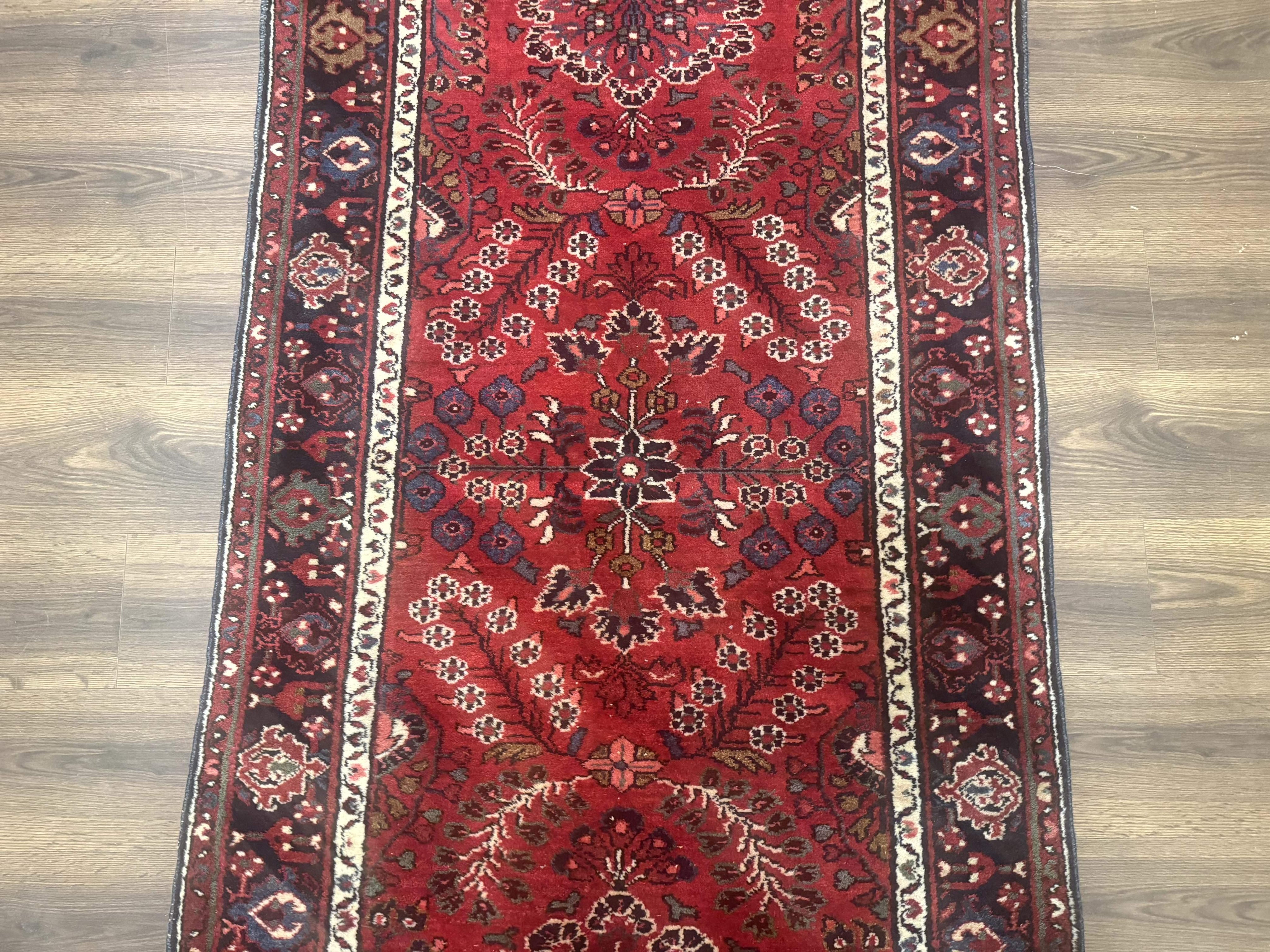 Red Persian Rug 2.6 x 6.8, Floral, Antique Per'sian Carpet, Persian Malayer Rug, Hamadan Rug