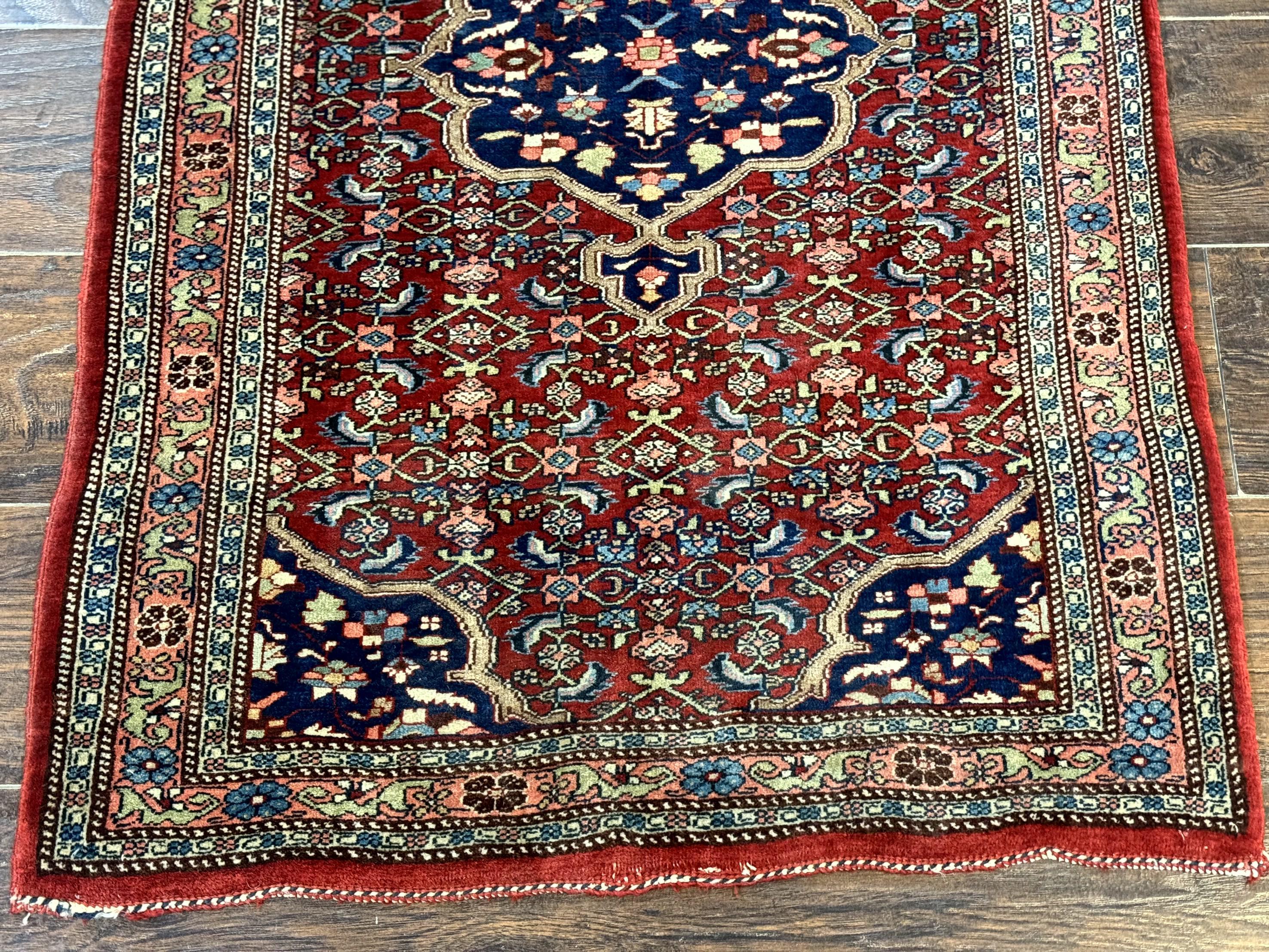 Persian Bidjar Rug 2.7 x 4, Red and Navy Blue, Small Persian Area Rug, Semi Antique