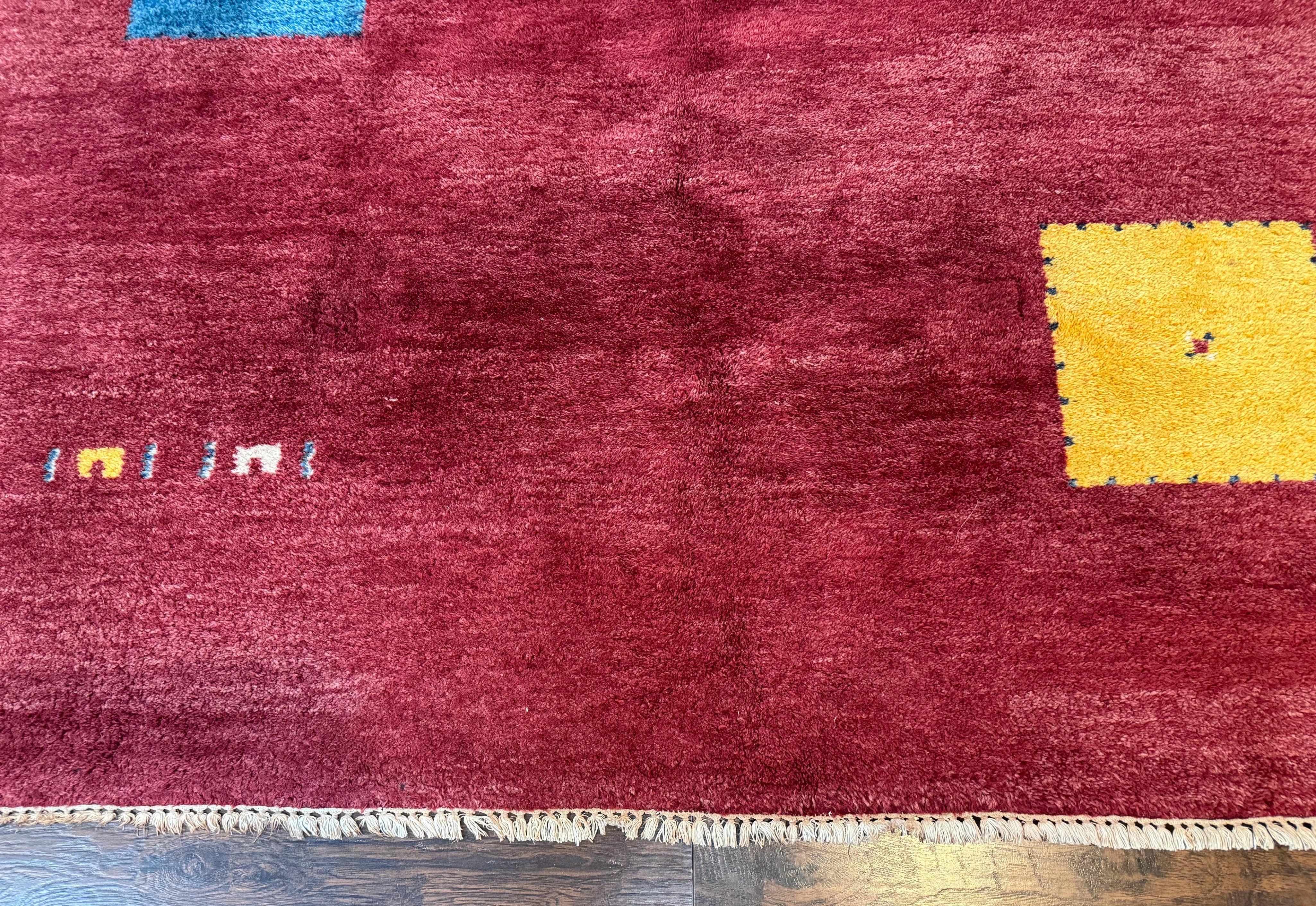 Modern Indo Persian Gabbeh Rug 7x10, Red, Tribal Area Rug