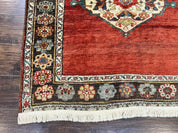 Antique Persian Bidjar Rug 4x8, Triple Medallions, Handmade Oriental Carpet, 1920s Rug, Wool Rug, Red
