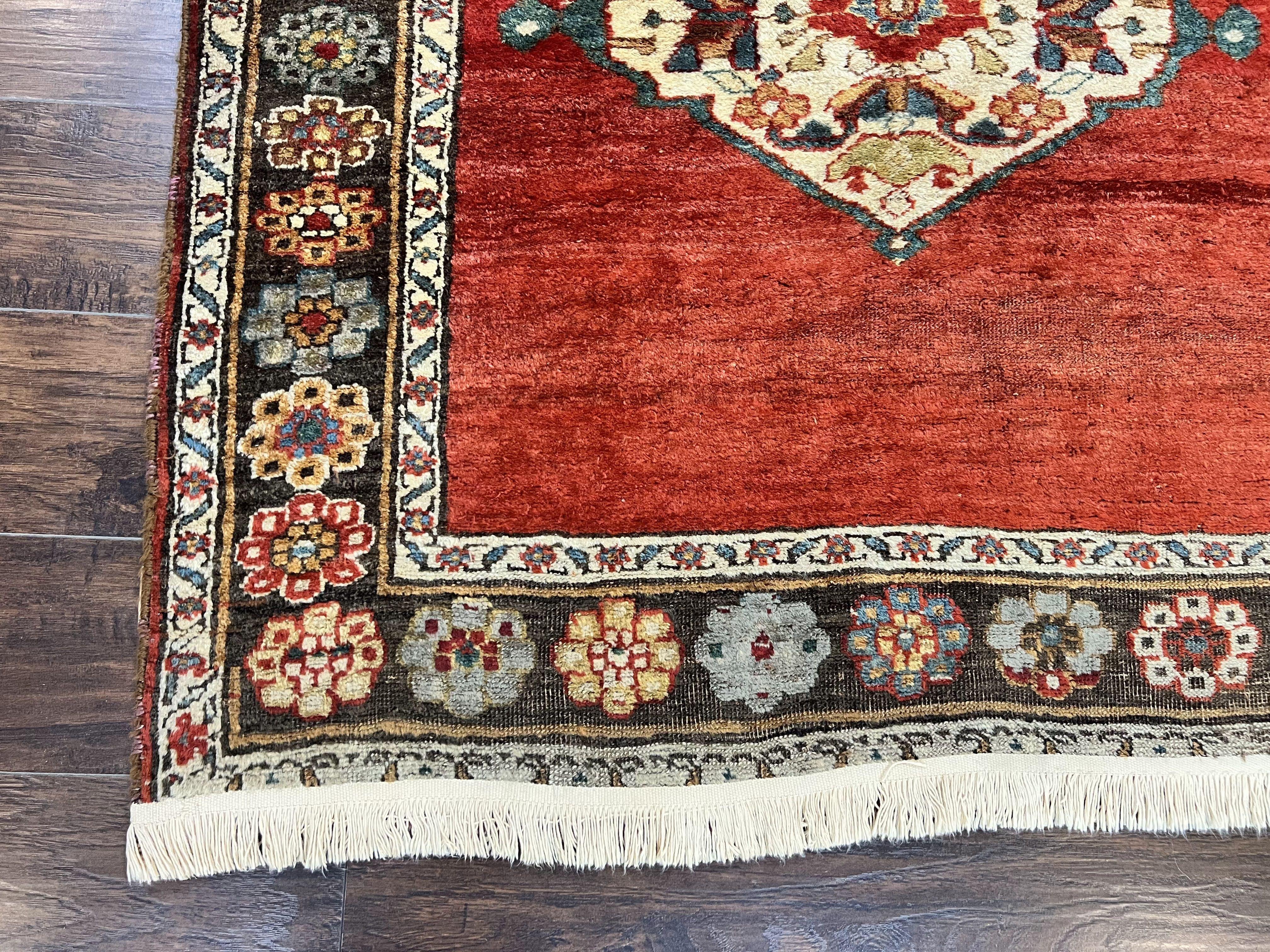 Antique Persian Bidjar Rug 4x8, Triple Medallions, Handmade Oriental Carpet, 1920s Rug, Wool Rug, Red