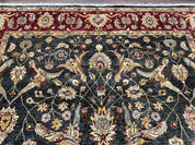 Pak Persian Mahal Rug 9x12, Allover Floral Pakistani Oriental Carpet 9 x 12, Wool Hand Knotted Area Rug, Dark Slate Gray-Black and Maroon