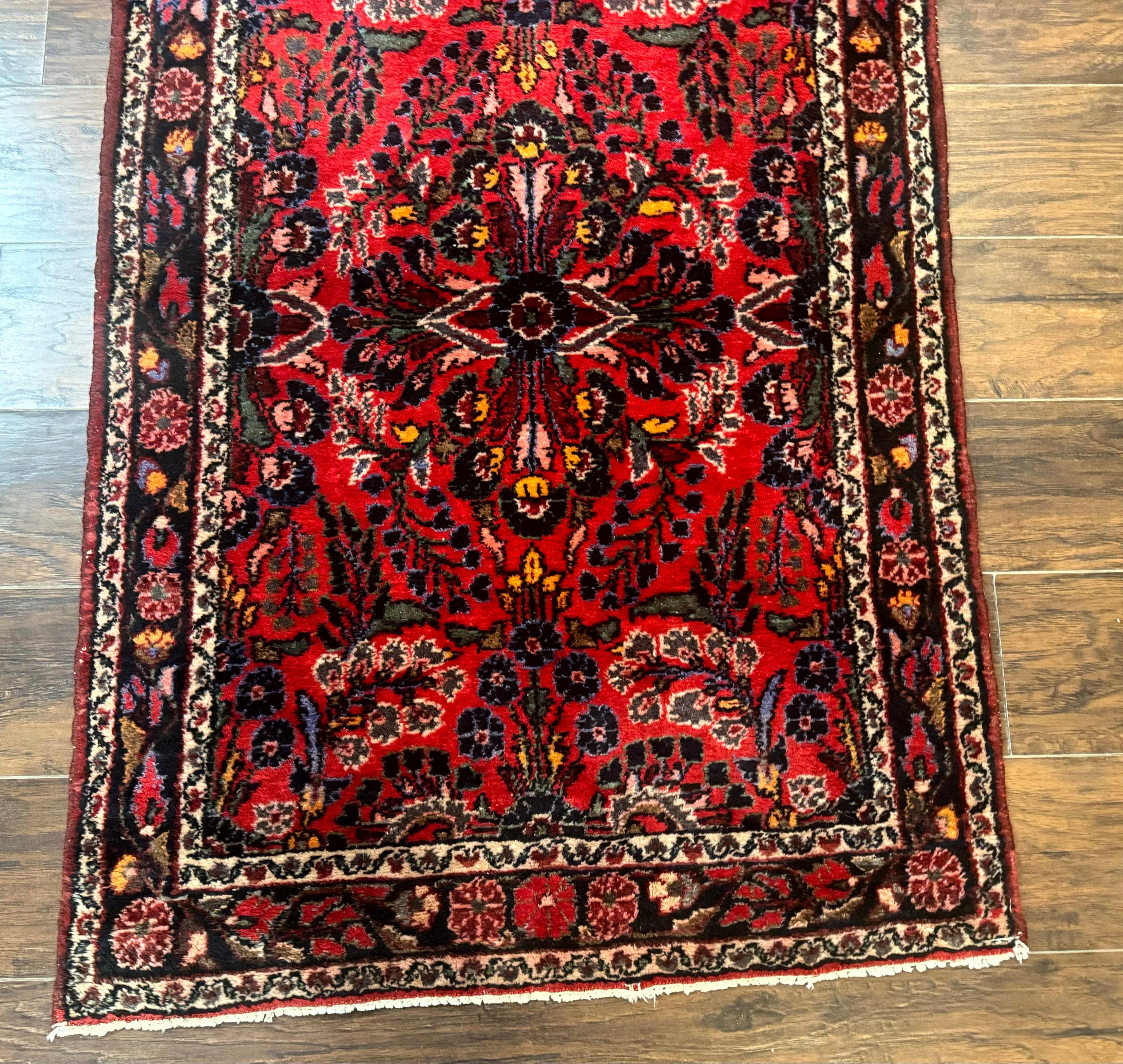 Persian Rug 3x5, Red Tribal Rug, Semi Antique, Wool Rug 3 x 5, Persian Hamadan Rug