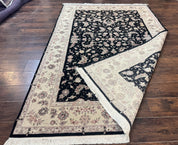 Sino Persian Rug 6x9, Black and Ivory, Wool and Silk Highlights, Handmade