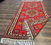 Persian Kurdish Zarand Kilim Rug 5x9, Red, Geometric Medallions, Wide Runner