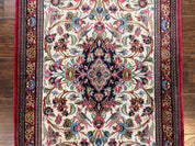 Wonderful Persian Qum Runner Rug 2.8 x 10 ft, Floral Medallions with Bird Motifs, Hand Knotted Wool Fine Oriental 10ft Hallway Runner, Cream Red