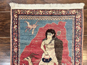 Antique Persian Kirman Rug 2 x 2.5, Small Hand Knotted Wool Carpet, Lavar Rug, Shepherd with Ram Pictorial Rug #1