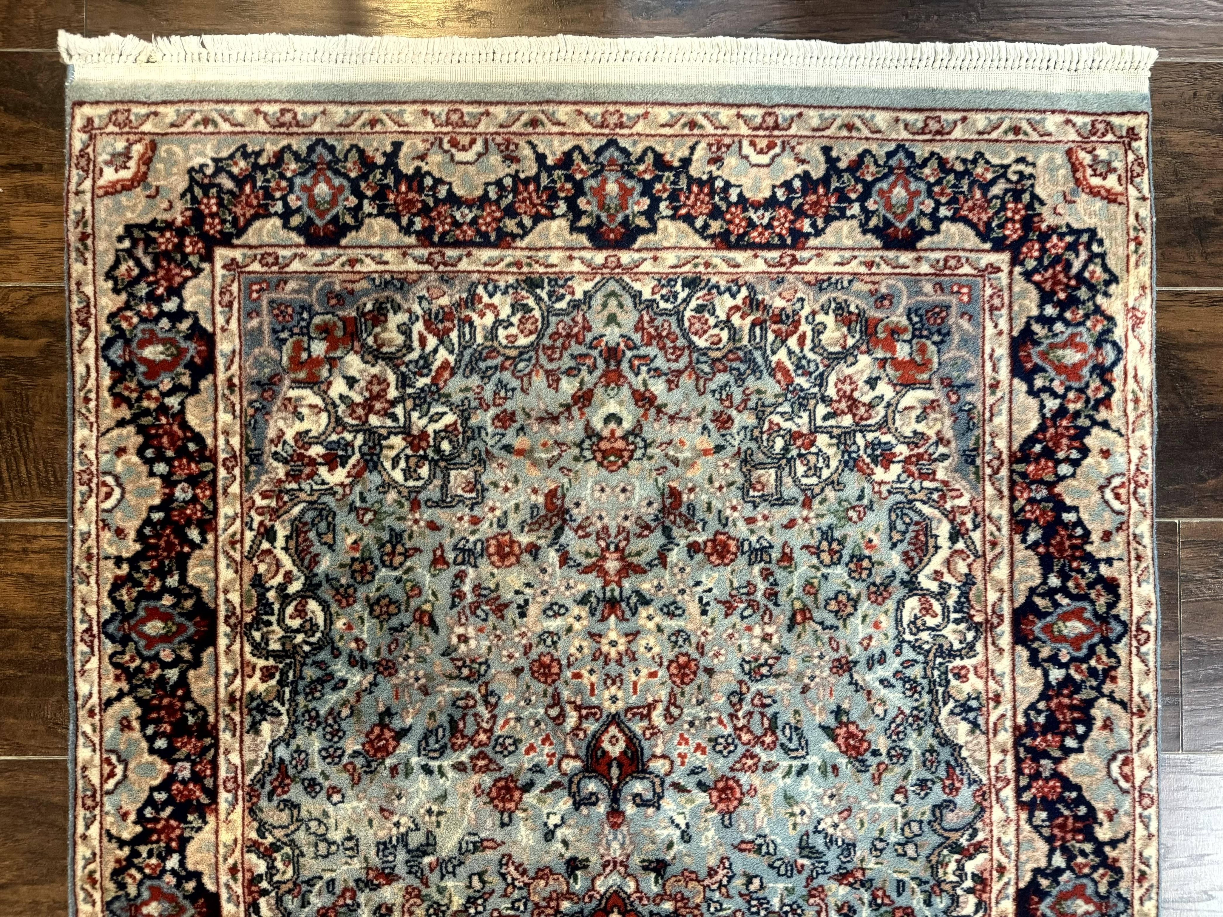 Indo Persian Kerman Rug 3x5, Light Blue, Floral Medallion