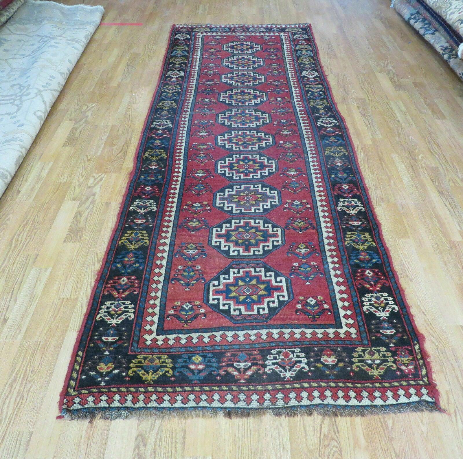 3' 3" X 10' Hand-Knotted Antique Handmade Caucasian Kazak Wool Runner Rug
