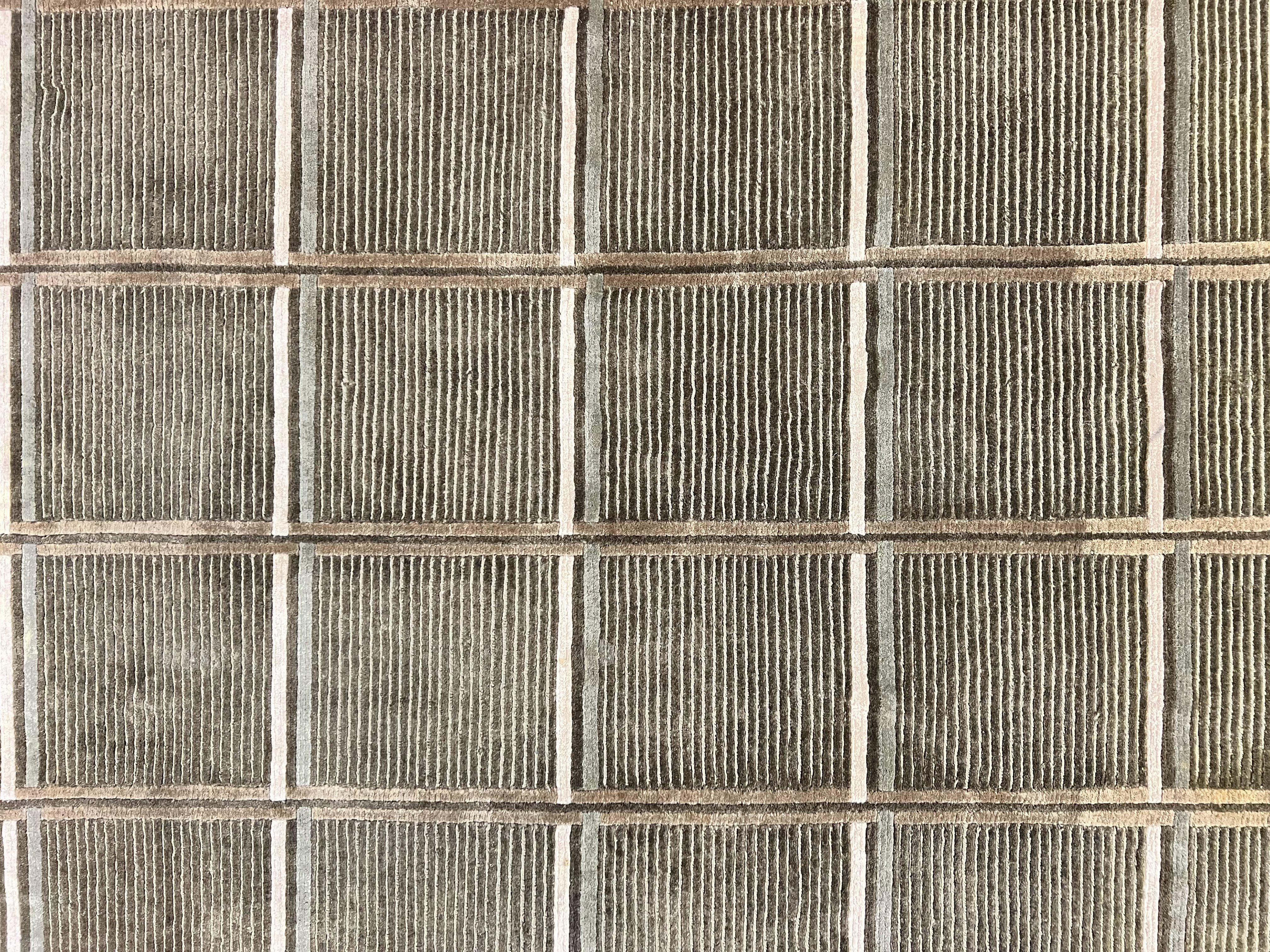 Tibetan Rug 4x6, Green Wool Handmade Area Rug 4 x 6, Panel Design, Modern Contemporary