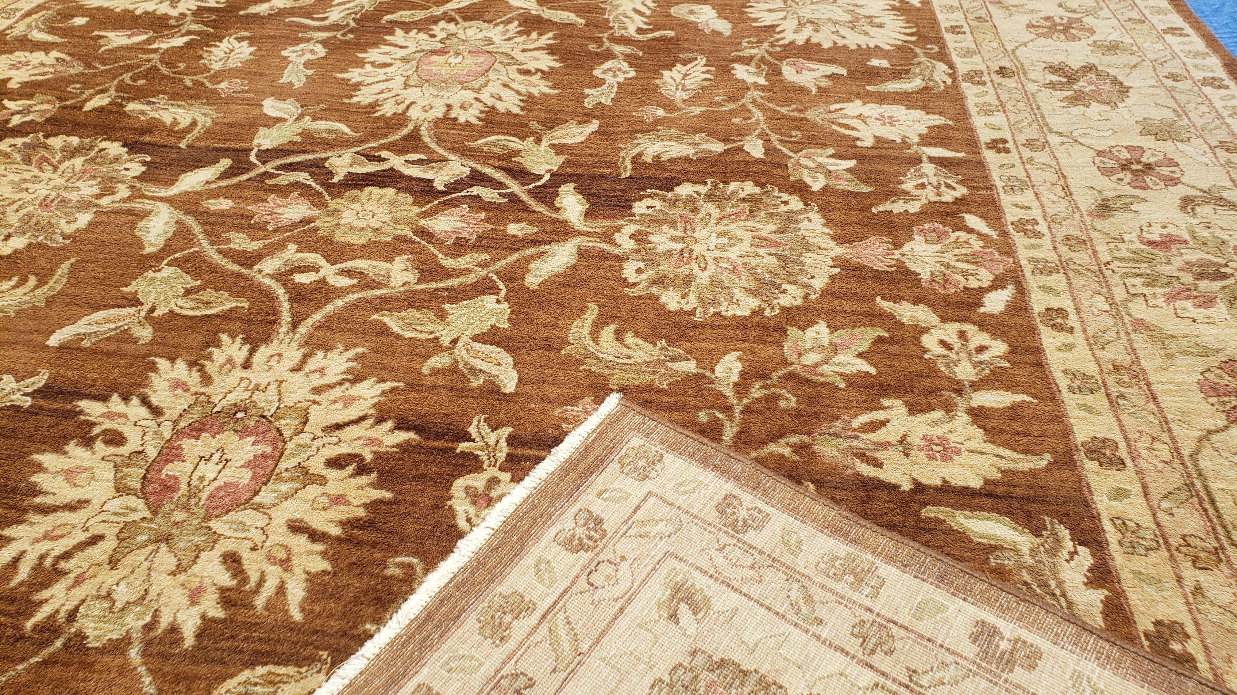 Indo Persian Rug 10x14, Mahal Sultanabad Oriental Carpet, Burnt Orange & Beige, Handmade Wool Area Rug