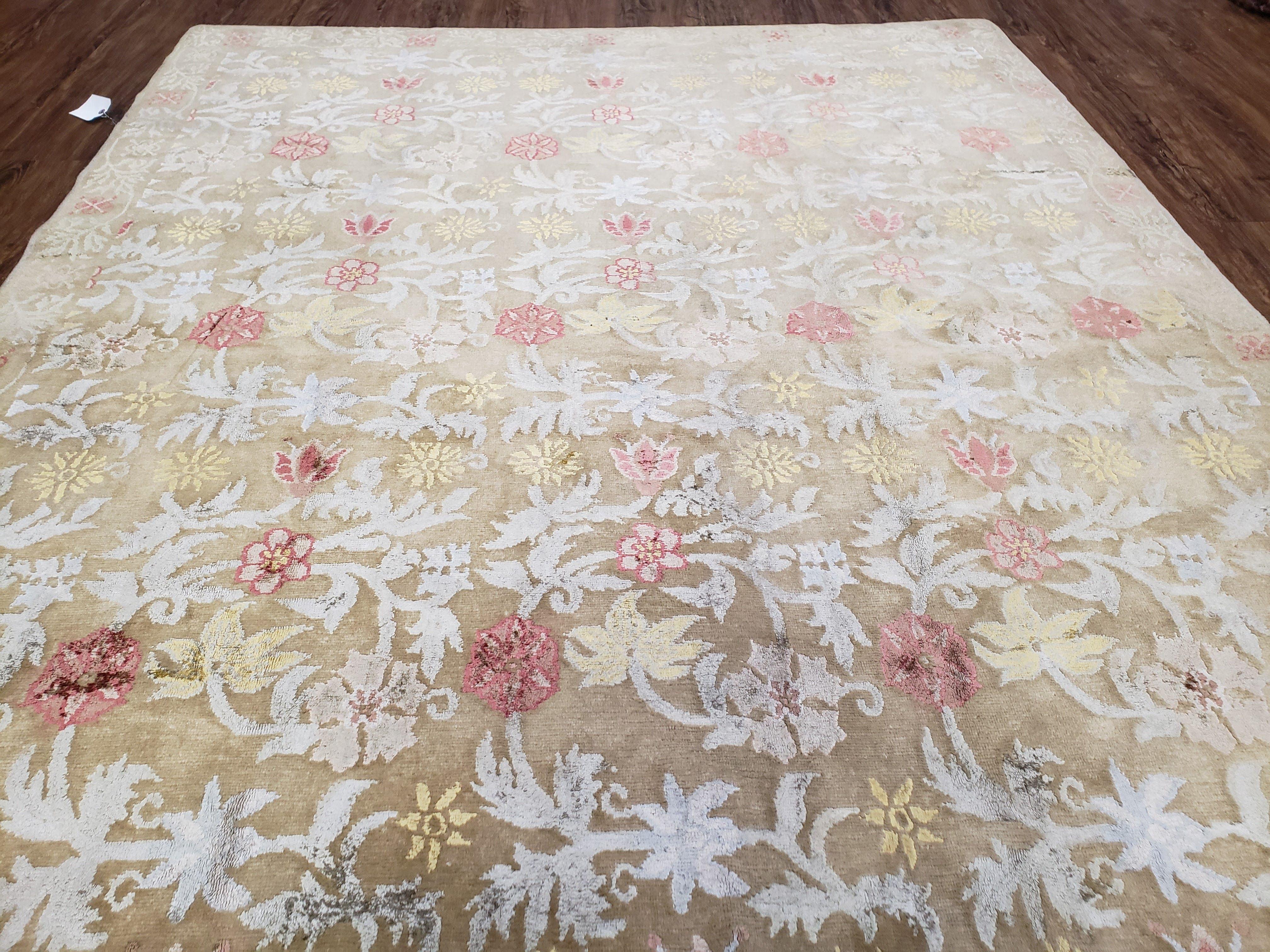 Modern Tibetan Rug 6x9, Wool and Silk Tibetan Rug, Handmade Tibetan Rug, Silk Flowers, Contemporary Rug, Soft Rug, Tibetan Area Rug, Tan