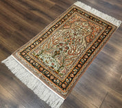 Exceptional Silk Rug 2.6 x 4, Very Fine 630 KPSI, Persian Vase Tree of Life Bird Pictorials, Handmade