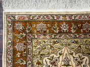 Silk Turkish Hereke Rug 2x3, Birds Lantern Very Fine 400 KPSI, Signed by Masterweaver, Wonderful, Rare, Small Hereke Rug