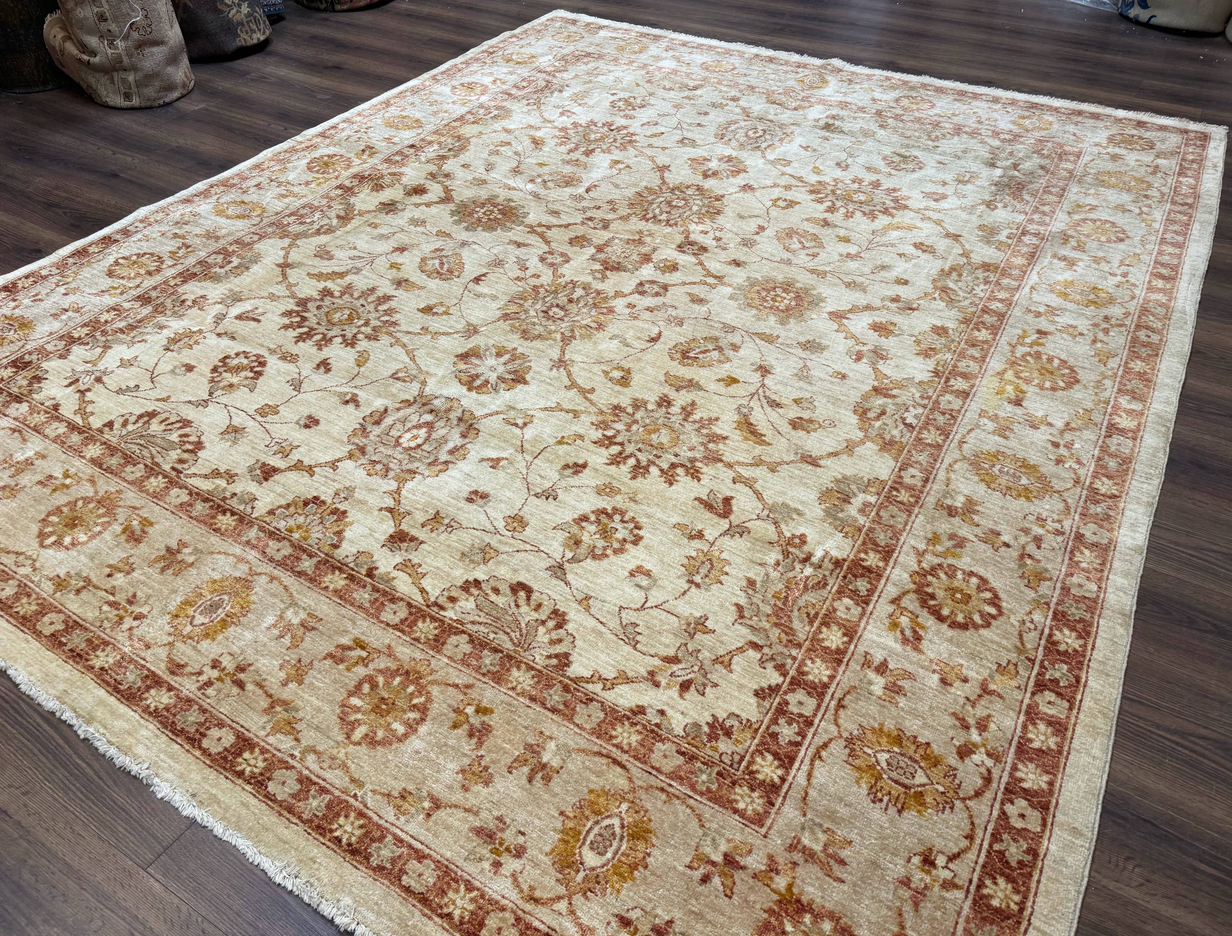 Pakistani Peshawar Rug 8x10, Pak Persian Traditional Oriental Carpet, Handmade, Wool, Allover Pattern