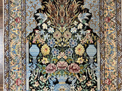 Wonderful Persian Isfahan Rug 3.7 x 5, Kork Wool on Silk Foundation, Very Fine 460 KPSI, Tree of Life Persian Vase Design Animal Pictorials Peacocks