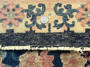Blue and Beige Chinese Wool Rug 3x6, Chinese Fete Rug, Peking Rug, Antique Chinese Carpet