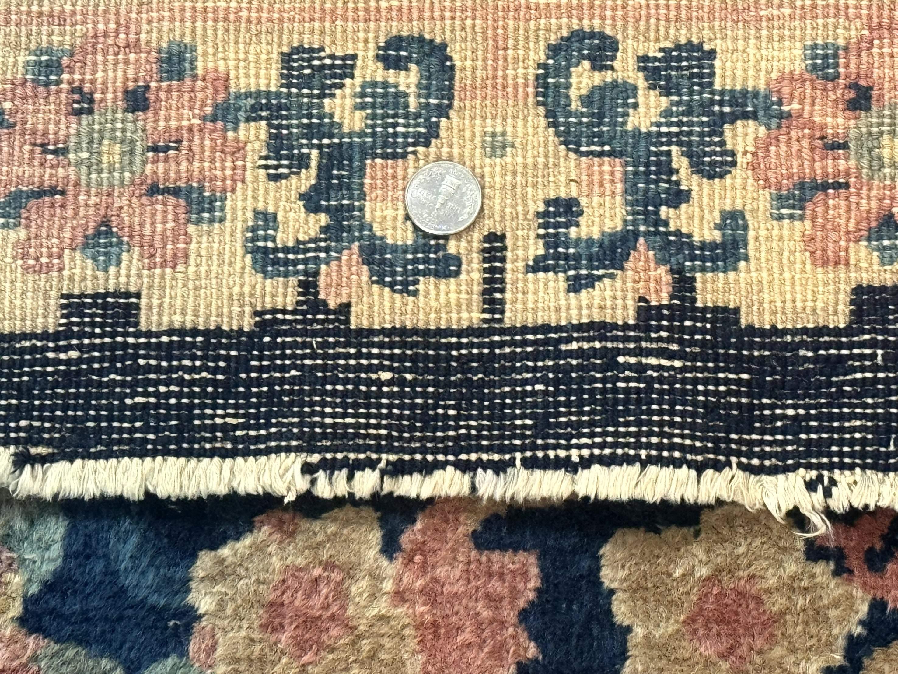 Blue and Beige Chinese Wool Rug 3x6, Chinese Fete Rug, Peking Rug, Antique Chinese Carpet