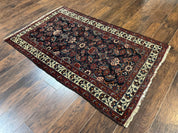 Navy Blue Antique Persian Rug 3x6, Blue and Ivory Persian Carpet, Handmade 1920s Hamadan Rug
