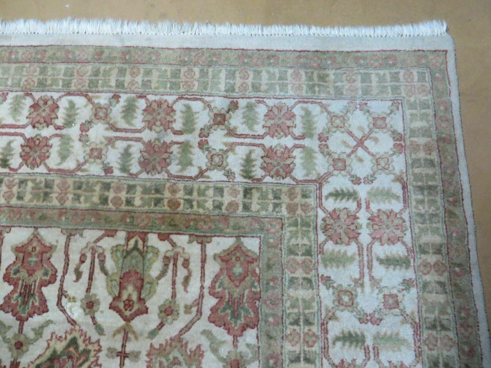 8' 5" X 12' Handmade India Agra Floral Oriental Wool Rug Tea Washed Carpet Nice