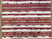 Antique Turkoman Yamud Rug 3x5 ft, 1920s Turkmen Sofreh Table Cover, Bohemian Rug, Tribal Collectible, Striped Rug, Handmade Ivory and Red