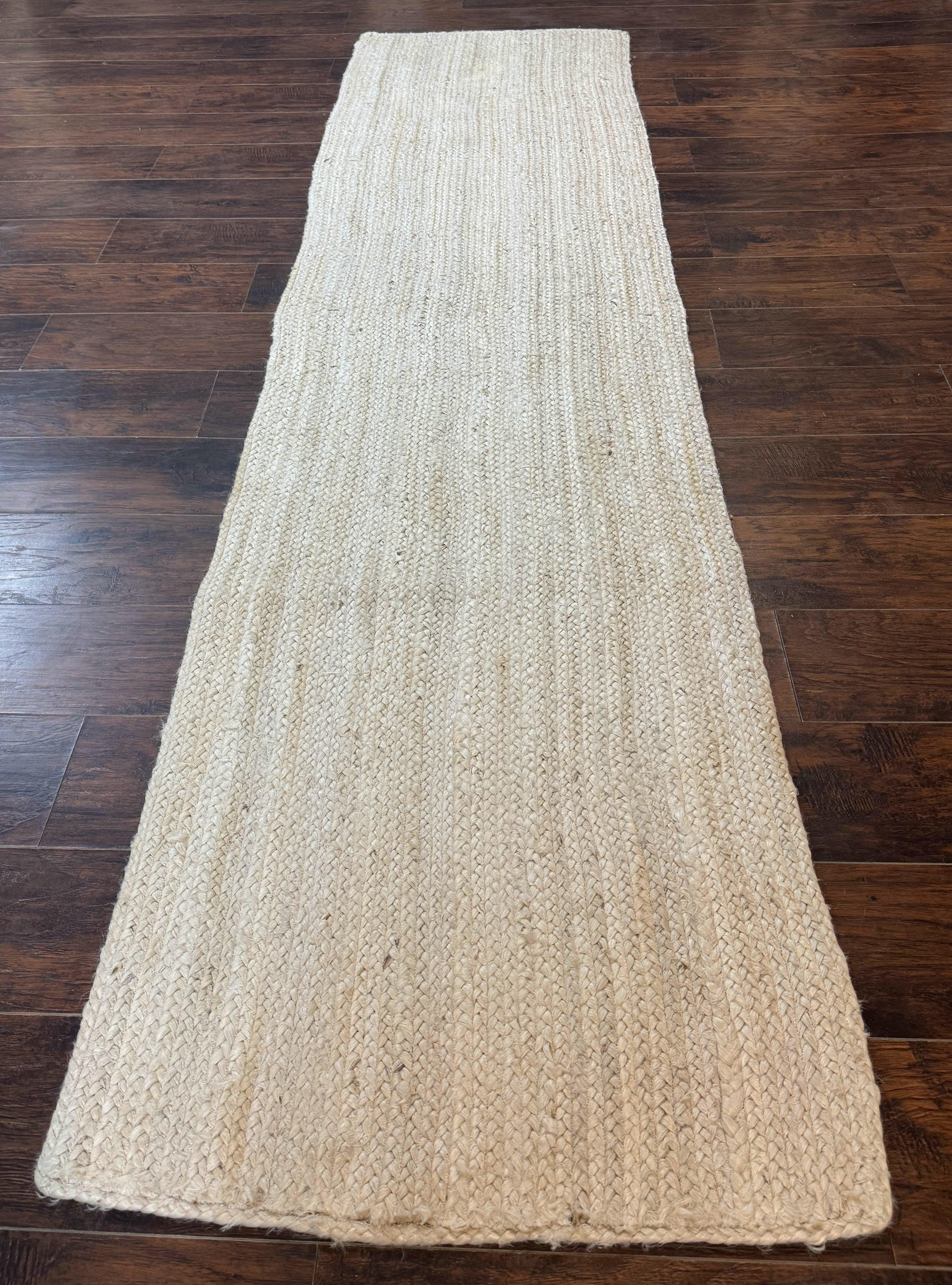 Modern Jute Runner Rug 2.7 x 10, Rug for Hallway or Kitchen, Farmhouse Rug