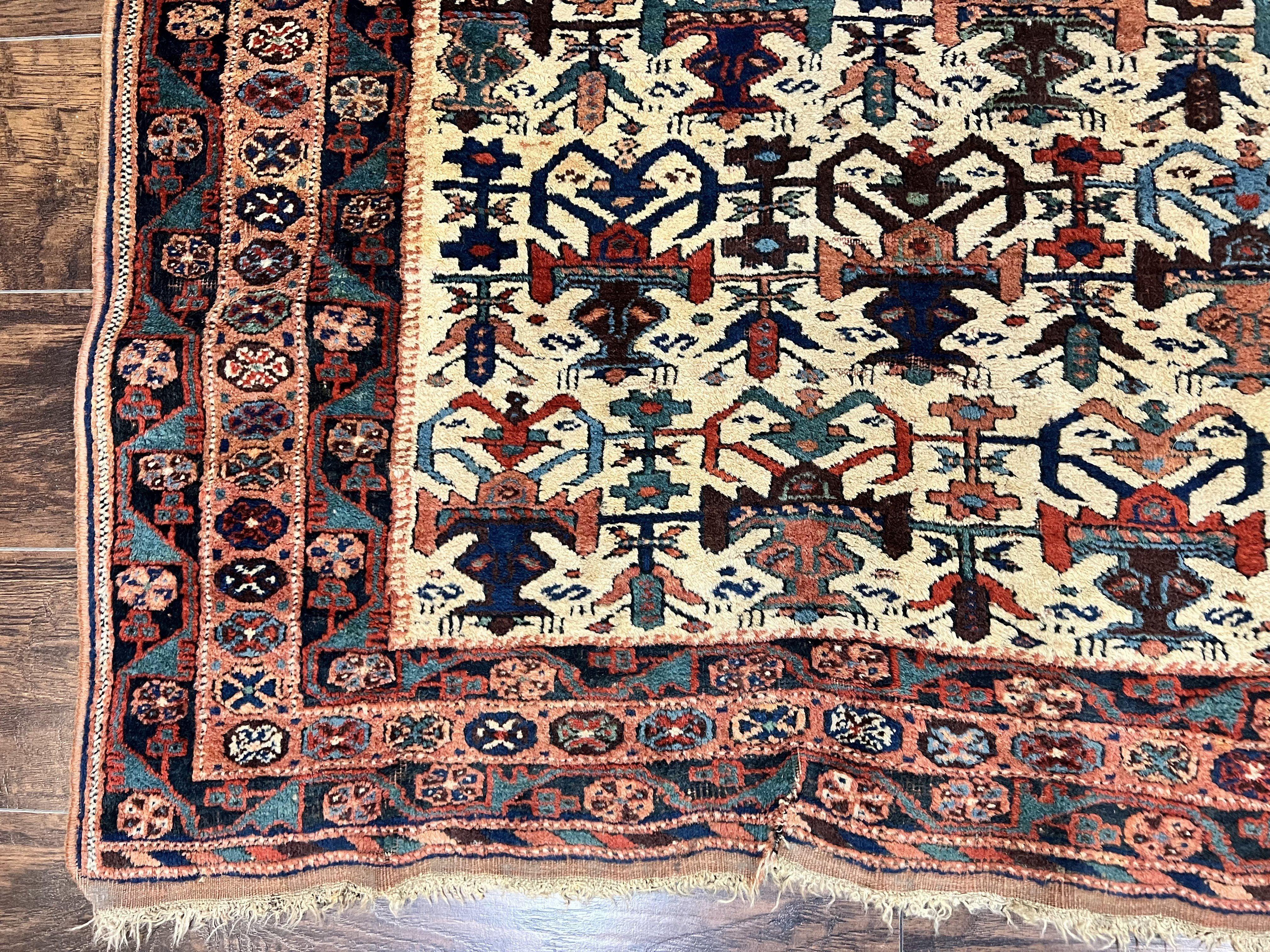 Persian Afshar Rug 5x6, Allover Repeated Motif, Wool Tribal Carpet, Handmade Semi Antique Rug