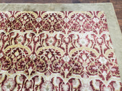 Contemporary Indian Nepalese Room Sized Rug 9 x 11.6, Wool Hand-Knotted Dark Red & Beige Soft Carpet, 9 x 12 Masterloom Living Room Rug