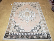 Antique Moroccan Rug 5x7 Tribal Carpet, Hand-Knotted Soft Wool Pile, 5 x 7 Area Rug, Berber Rug, Geometric Open Field Medallion, Pink Ivory