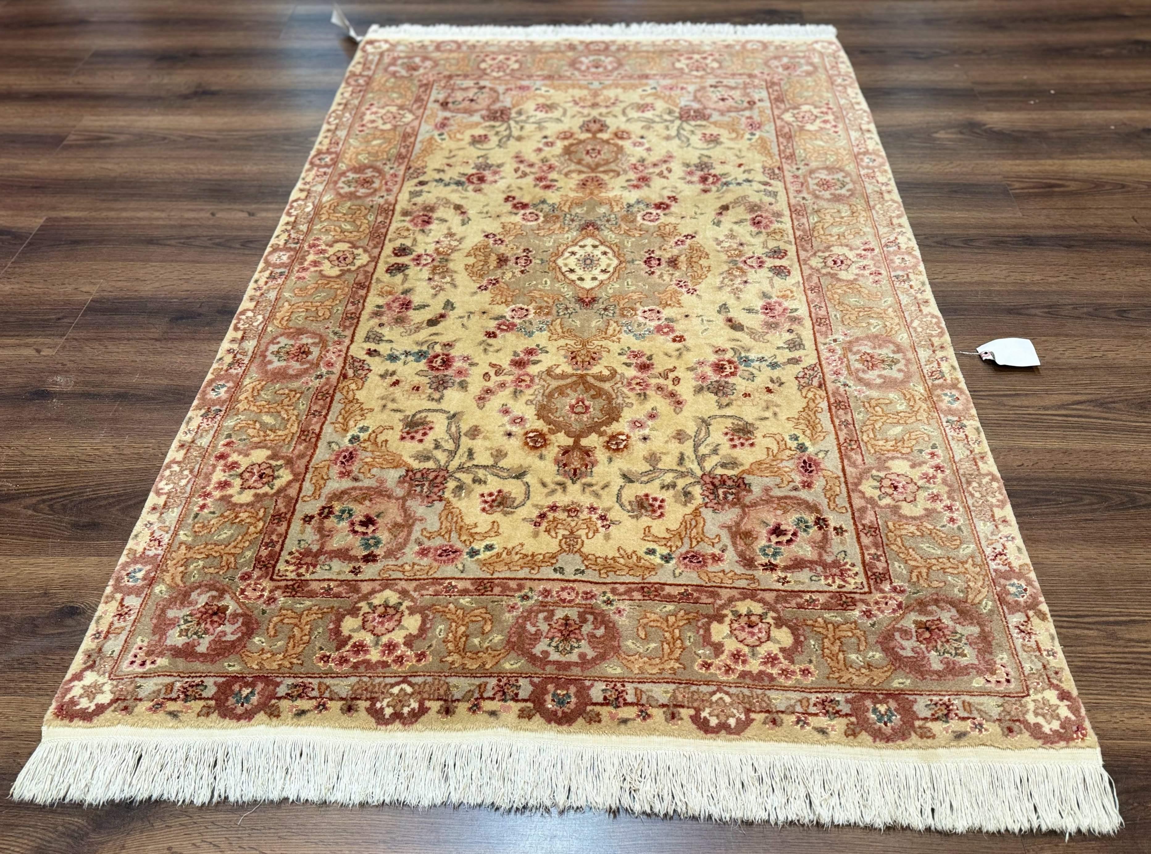 Sino Persian Rug 4x6, Wool and Silk Highlights, Fine 200 KPSI