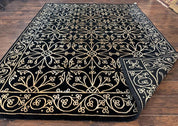 Tibetan Rug 8x10, Wool and Silk, Raised Pattern, Black and Gold, Floral