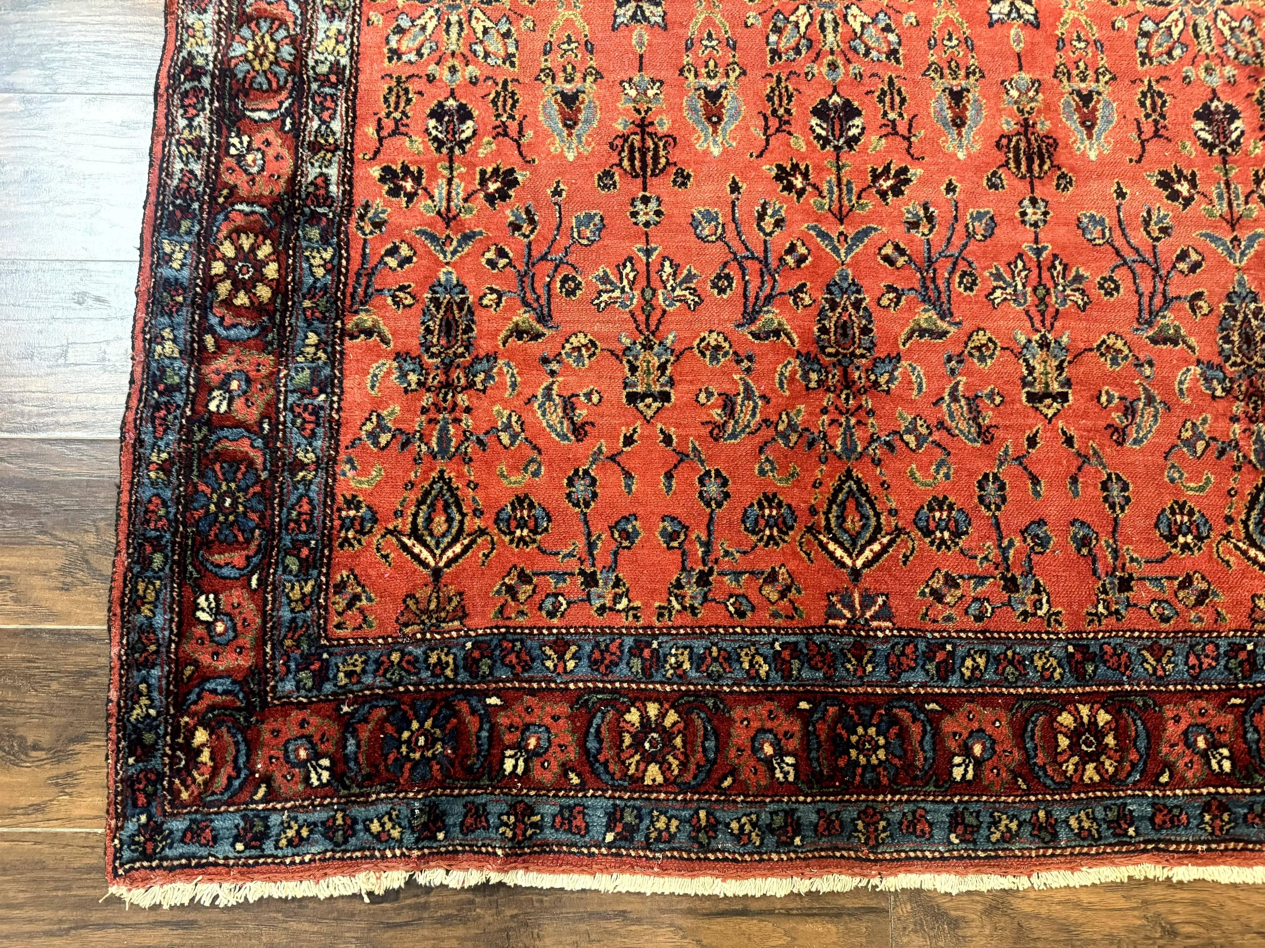 Antique Persian Tribal Rug 5 x 6.6, Tomato Red, Hamadan Angelas Rug
