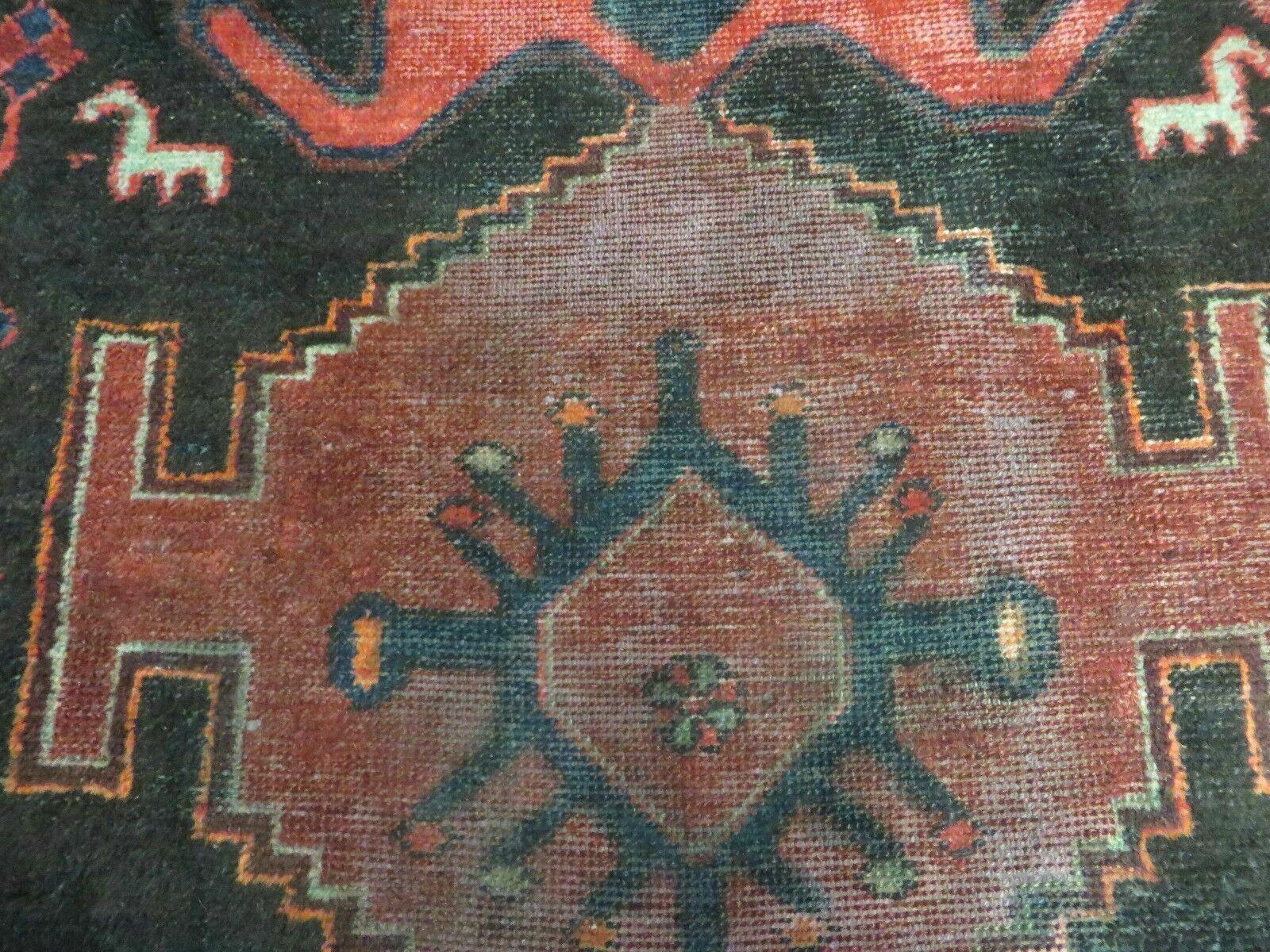 4' X 8' Antique Handmade India Geometric Oriental Tribal Wool Rug Red # 603