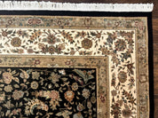 Sino Persian Rug 9x12, Floral Medallion, Black and Ivory, Elegant