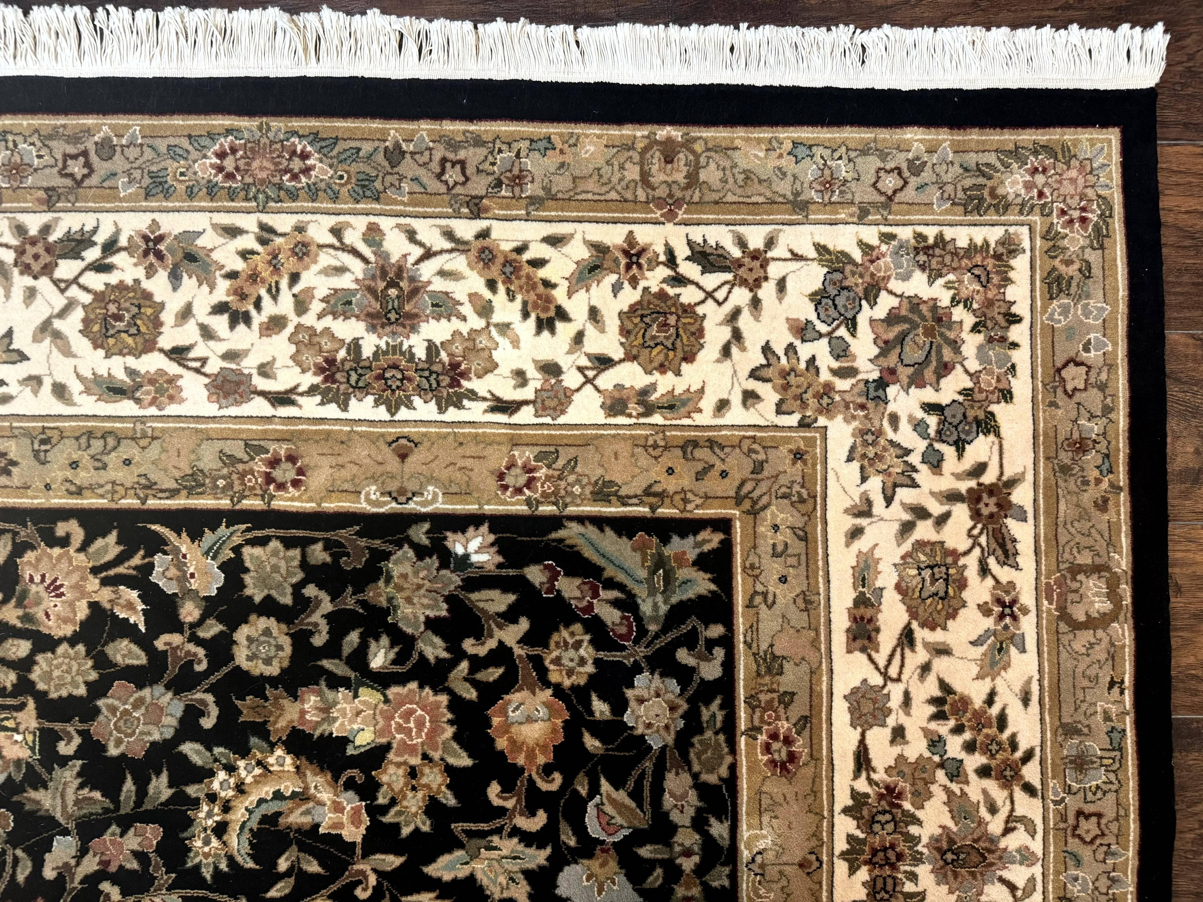 Sino Persian Rug 9x12, Floral Medallion, Black and Ivory, Elegant