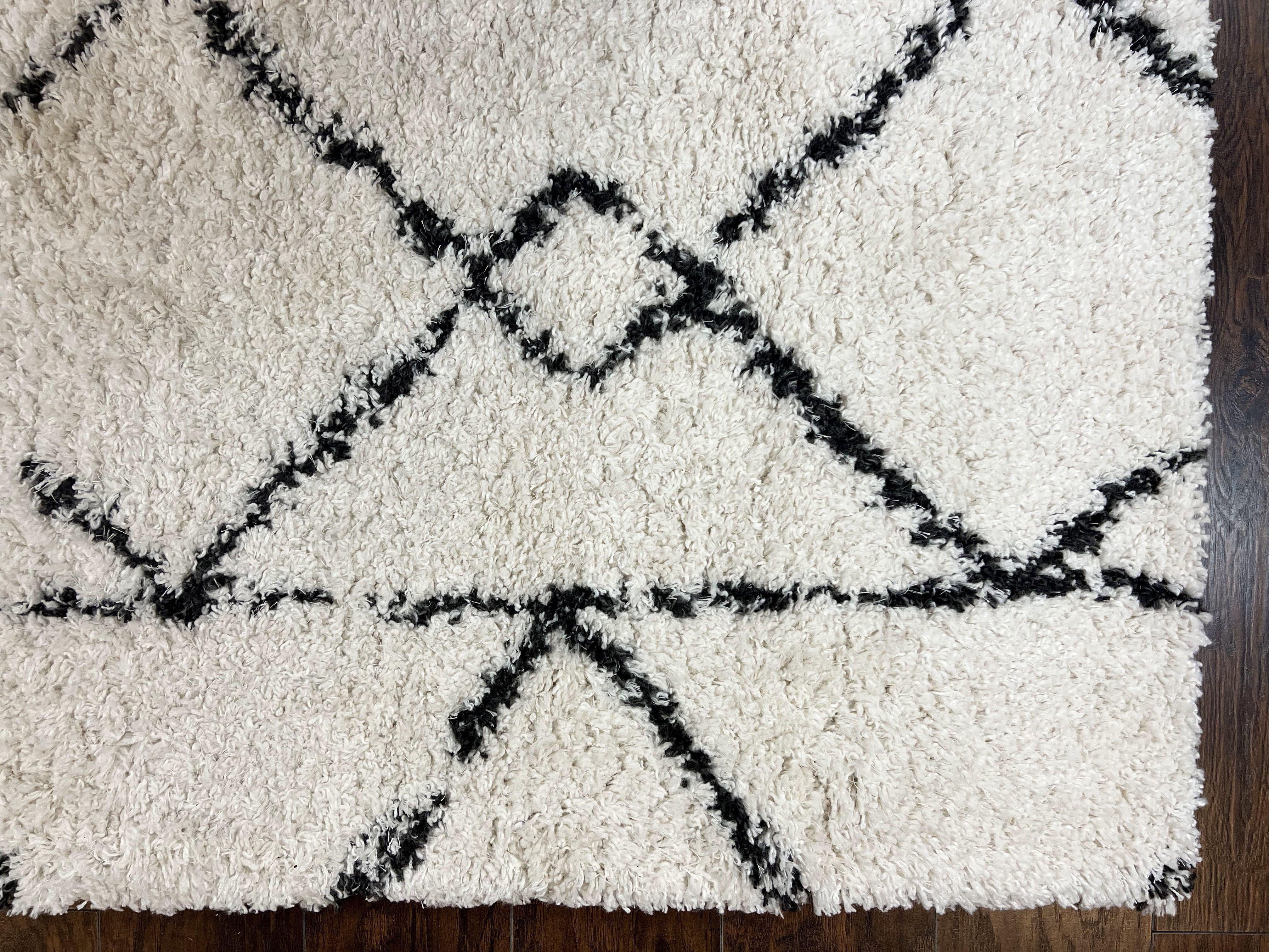 Modern Shag Rug 5x7, Ivory and Black Area Rug 5 x 7 ft