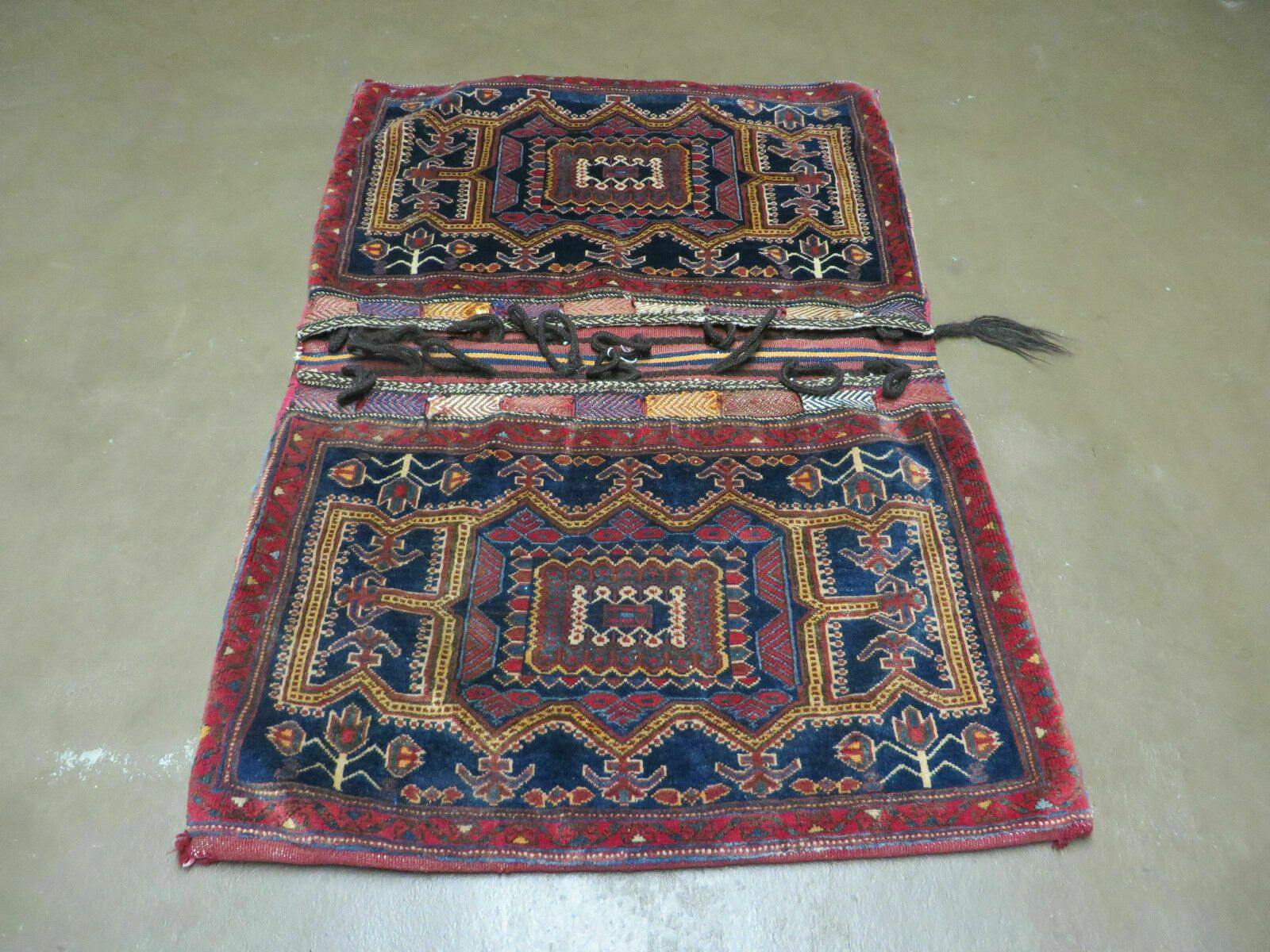 3' X 4.5' Antique Handmade Turkish Tribal Wool Rug Double Saddle Bag Nice
