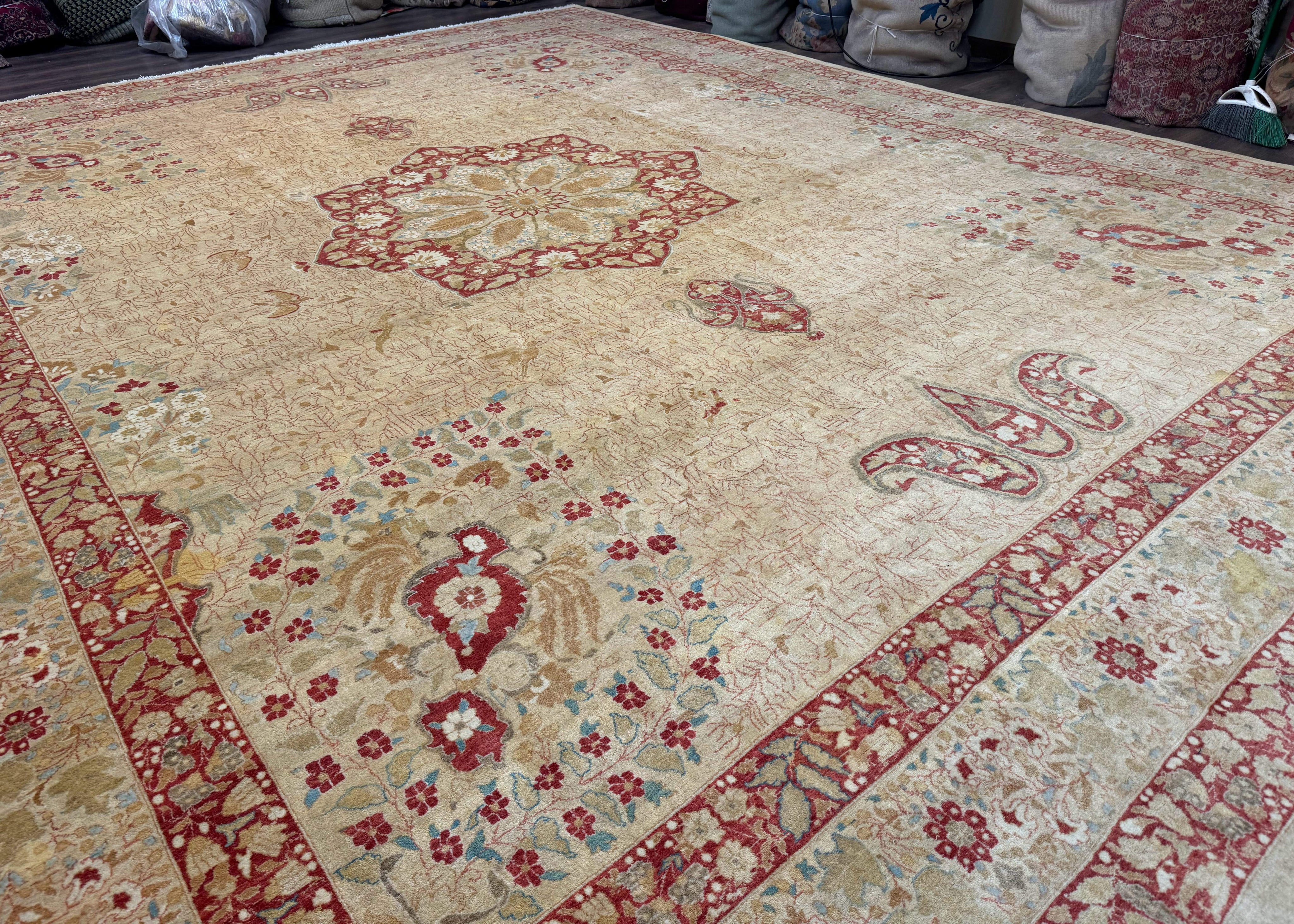Palace Size Pak Persian Rug 13x17, Haji Jalili Design, Beige and Rust, Wool Hand Knotted, Fine 260 KPSI